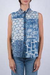 Sapphire Ocean Patchwork Collared Shirt