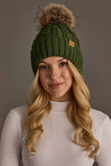 Dk. Green Cable Knit Design Pom Hat