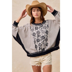 ROSE TWILL AND STRIPE MIX AND MATCH TOP