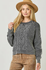 61162 Washed Cable Sweater