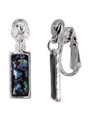 FR2412 Abalone Square Clip Dangle Metal Earrings