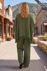 PLUS SIZE 100% Cotton Poncho Style Top + Pull On Pant Set