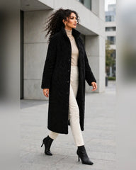 FJ0182: Quilted Sherpa Long Button Jacket