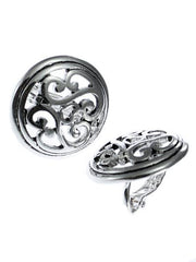 FR5195 Silver Filigree Round Metal Button Clip Earrings