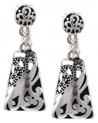 FR6865 Dot Texture & Filigree Trapezoid Metal Clip Earrings