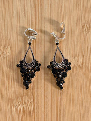 FR7266 JET Rhinestone Clip-On Chandelier Earrings