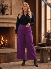 PLUS SIZE High Rise Twill Wide-Leg Pants