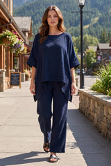 100% Cotton Poncho Style Top + Pull On Pant Set