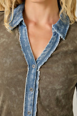 60719 Washed Thermal Button Down Top
