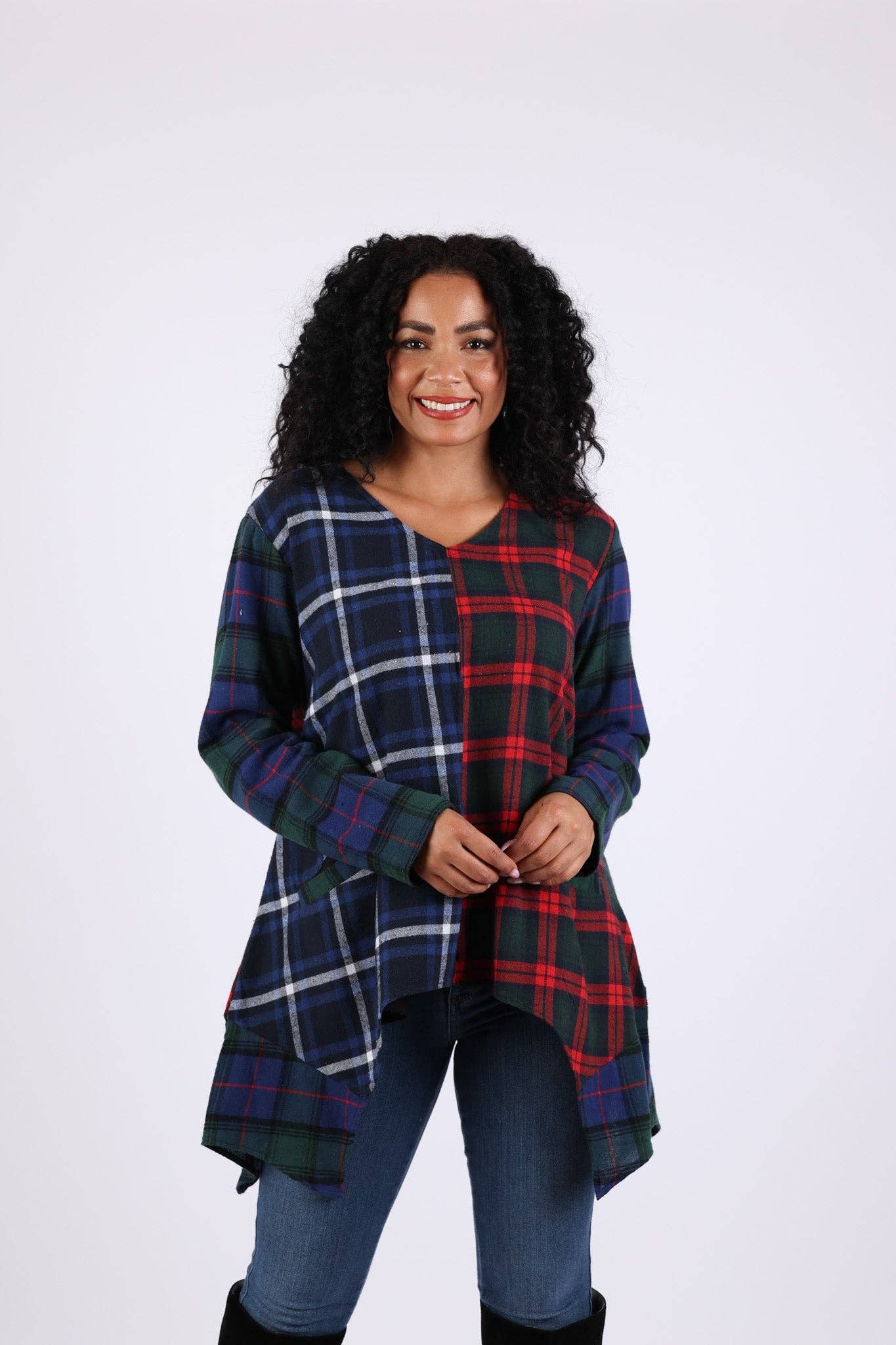 Bold Patchwork Plaid Tunic: Heritage Flannel