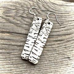 Birch Engraved Wooden earrings, long vertical bar