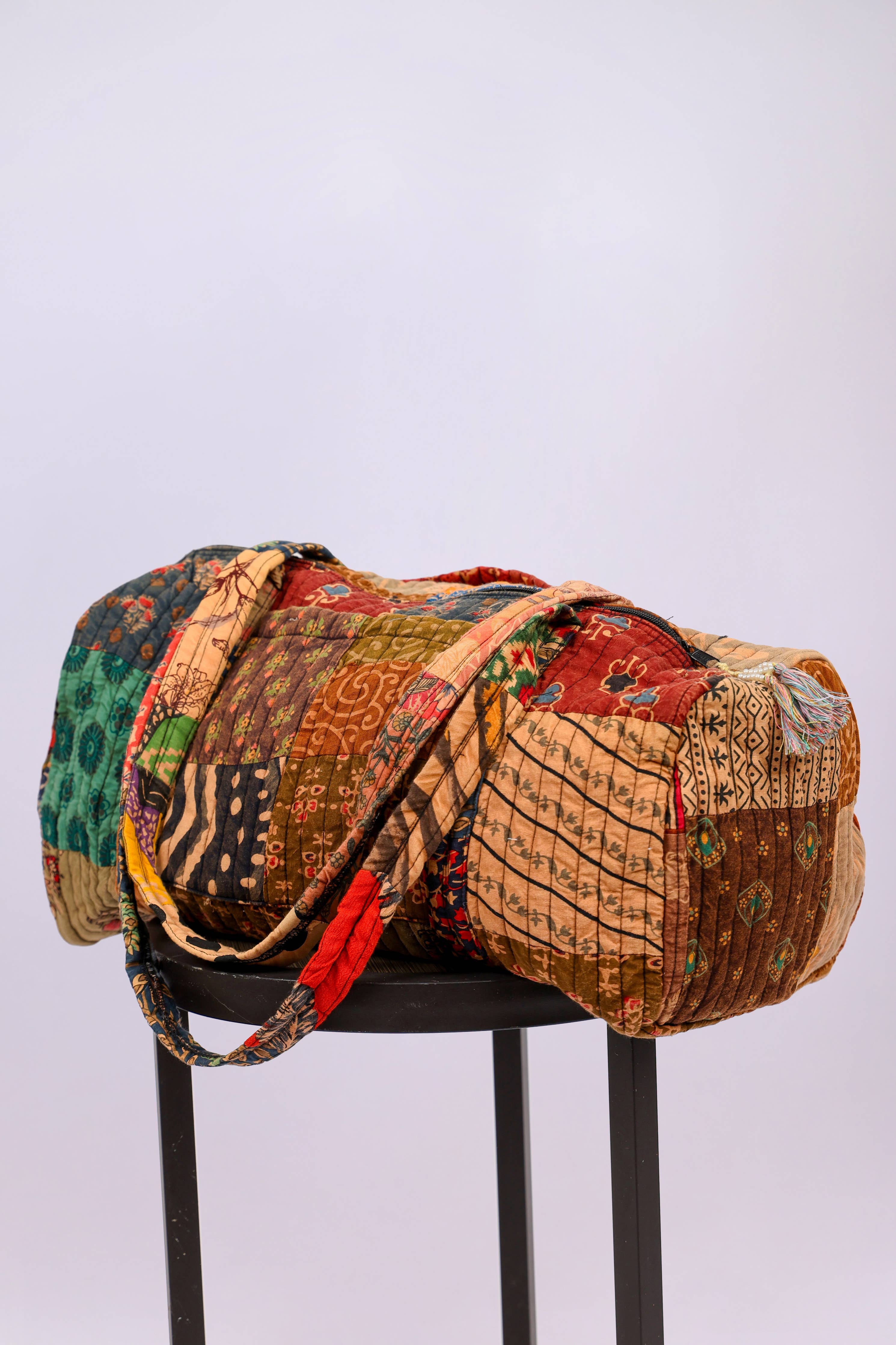 Upcycled Patchwork Vintage Duffel Bag (Camel Overdye)