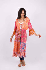 3/4 Bell Sleeve Cover-Up: Rose Meadown Patchwork