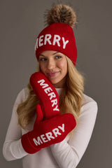 Red Merry Knit Pom Hat