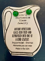 1930’s Depression glass Emerald Green stud earrings