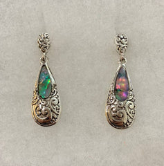 FR3467 Abalone Filigree Teardrop Clip on Dangle Earrings