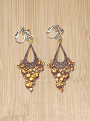FR7263 Amber Rhinestone Clip-On Chandelier Earrings