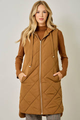 61143 Quilted Puffer Long Hoodie Vest