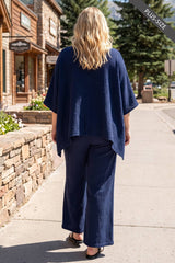 PLUS SIZE 100% Cotton Poncho Style Top + Pull On Pant Set