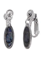 FR2414 Abalone Oval Clip Dangle Metal Earrings