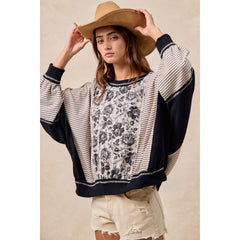 ROSE TWILL AND STRIPE MIX AND MATCH TOP