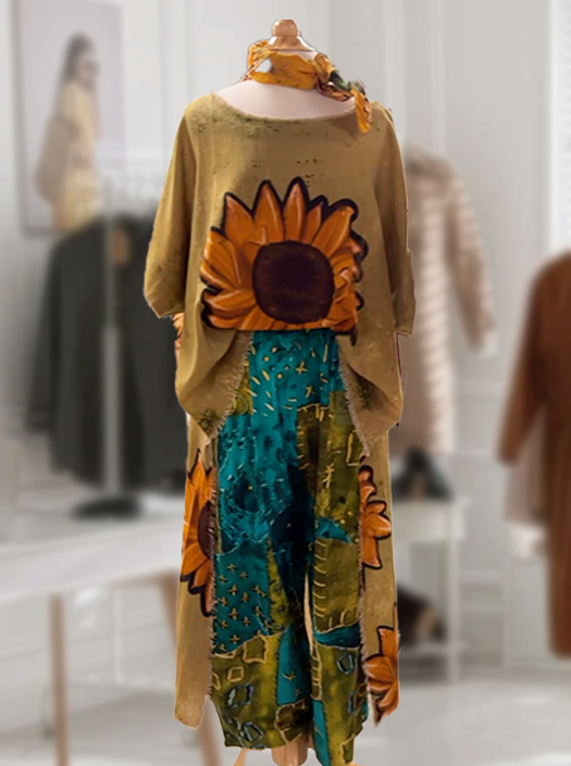 Hi-Lo in Olive with Sunflower Print