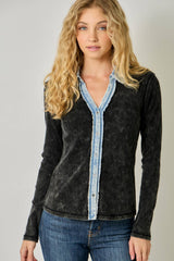 60719 Washed Thermal Button Down Top