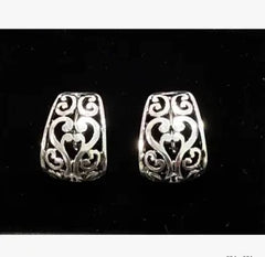 FR5187 Silver Trapezoid Filigree Metal Button Clip Earrings