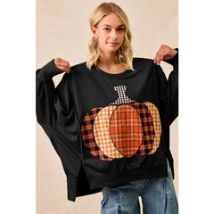PLAID PUMPKIN PATCHWORK FRENCH TERRY SWEATSHIRT