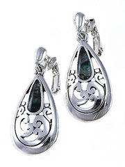 FR4869 Abalone Filigree Teardrop Clip On Earrings