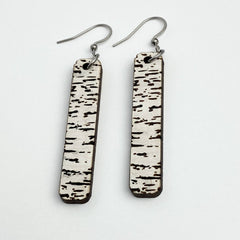 Birch Engraved Wooden earrings, long vertical bar