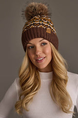 Brown, Mustard & Cream Patterned Pom Hat