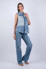 Sapphire Ocean Patchwork Collared Shirt