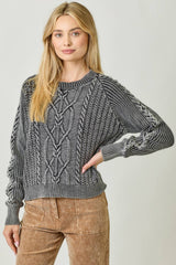 61162 Washed Cable Sweater