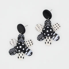 Black and White Garden of Color Flower Earrings