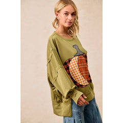 PLAID PUMPKIN PATCHWORK FRENCH TERRY SWEATSHIRT