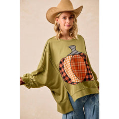 PLAID PUMPKIN PATCHWORK FRENCH TERRY SWEATSHIRT