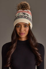 Ivory Deer Winter Pattern Pom Hat