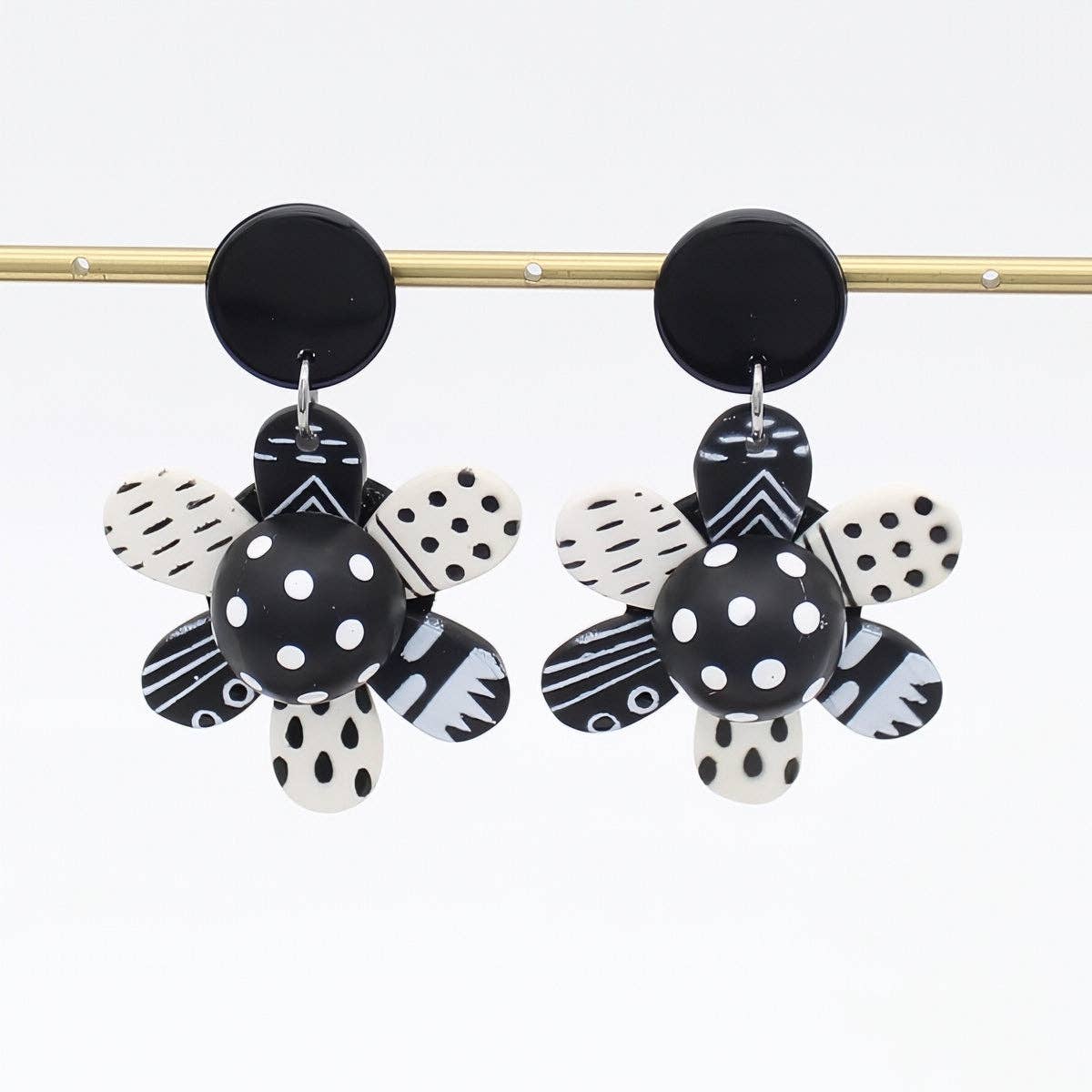 Black and White Garden of Color Flower Earrings