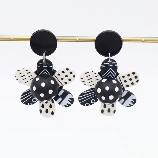 Black and White Garden of Color Flower Earrings