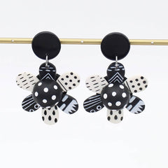 Black and White Garden of Color Flower Earrings