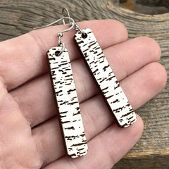 Birch Engraved Wooden earrings, long vertical bar