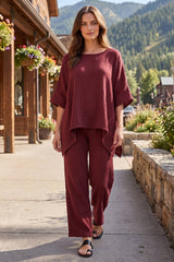 100% Cotton Poncho Style Top + Pull On Pant Set