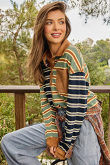 71493 Mixed Stripe Suede Accent Polo Pullover