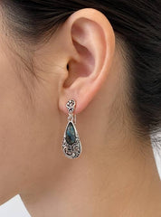 FR3467 Abalone Filigree Teardrop Clip on Dangle Earrings
