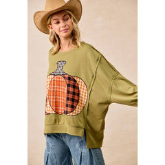 PLAID PUMPKIN PATCHWORK FRENCH TERRY SWEATSHIRT