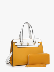 Lexie Two-Tone Lion Satchel Bag – With Wallet | PP2048
