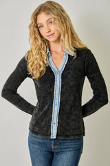 60719 Washed Thermal Button Down Top
