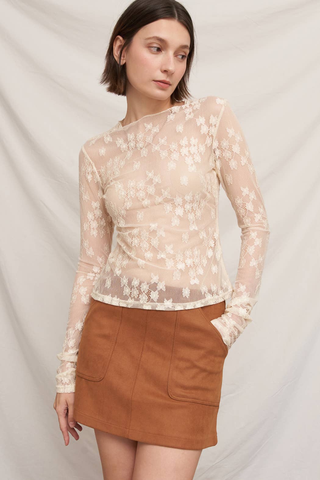Floral Lace Long Sleeve Mesh Top