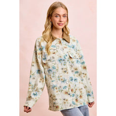 FLOWER PRINTED DENIM JACKET WITH MULTIPLE POCKET